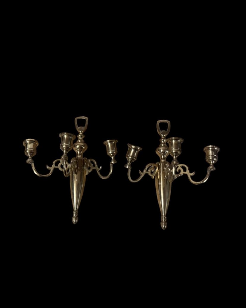 Vintage Made in Japan Pair of 3-Arm Candle Wall Sconces