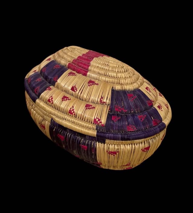 Vintage Oval Lidded Basket from Yemen