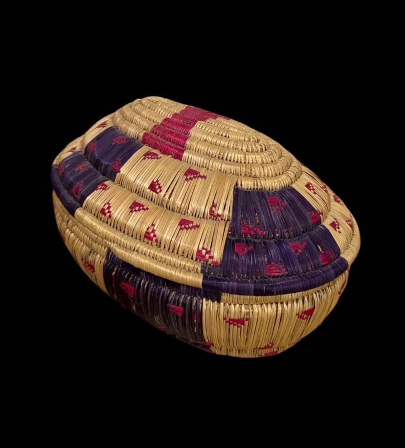 Vintage Oval Lidded Basket from Yemen