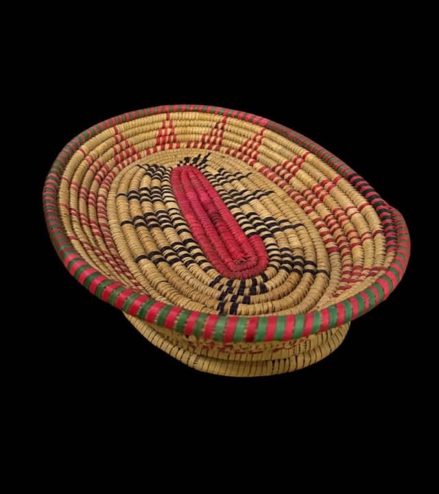 Vintage Large Woven Oval Footed Basket from Yemen