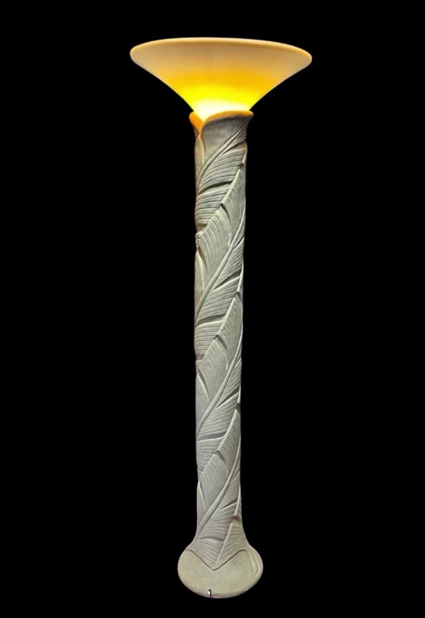 1980s Palm Frond Plaster Torchiere Lamp