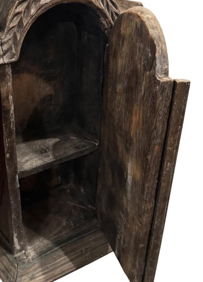 Primitive Antique 1800s Carved Storage Cabinet, Brown, photo 3 of 5