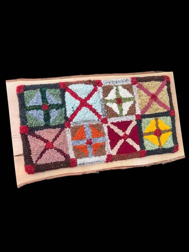 Vintage Campy Yarn Wall Art on Raw Wooden Board