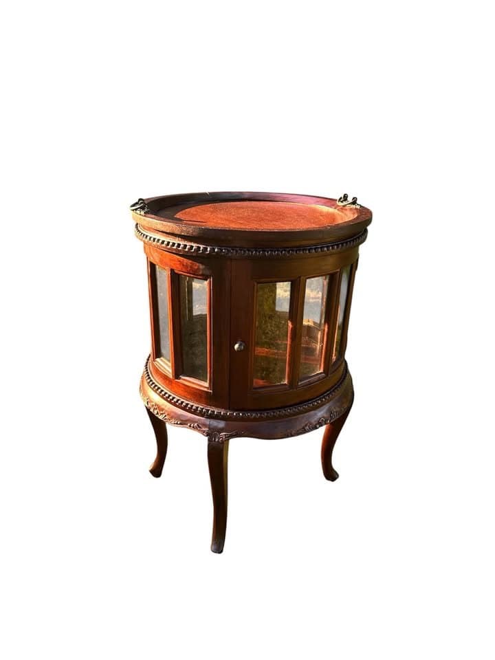 1800s Antique Mahogany Beveled Glass Curio Side Table