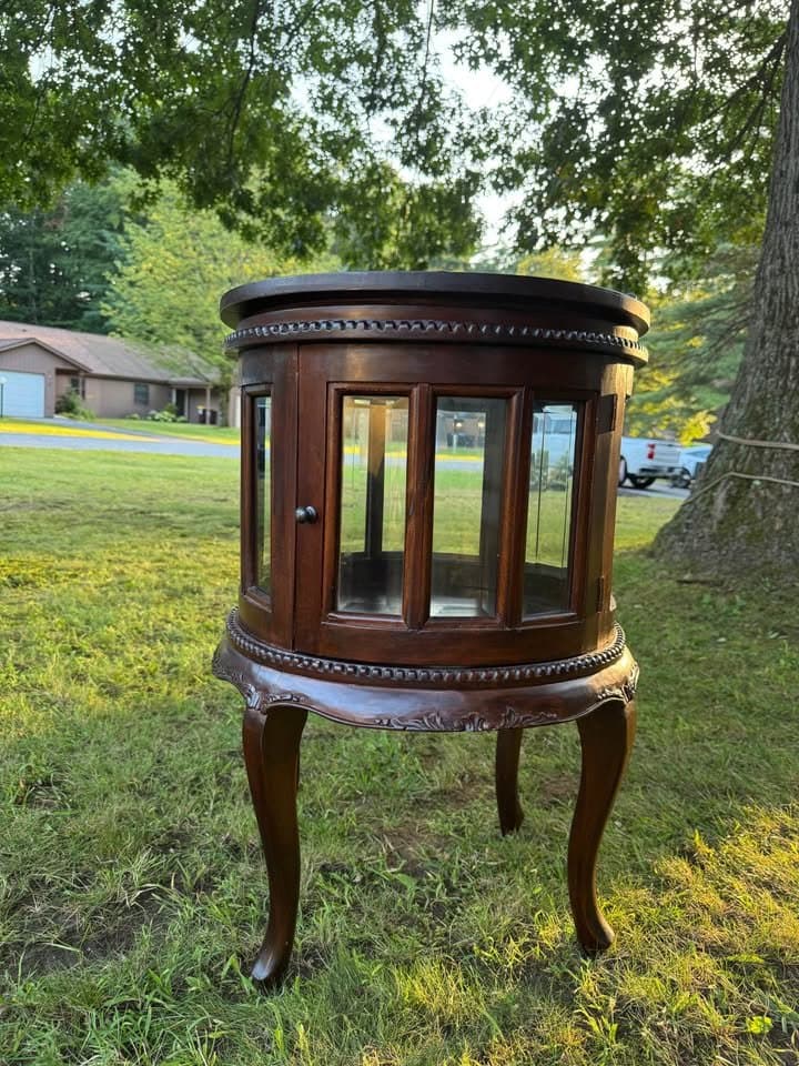 1800s Antique Mahogany Beveled Glass Curio Side Table, Brown, photo 3 of 6