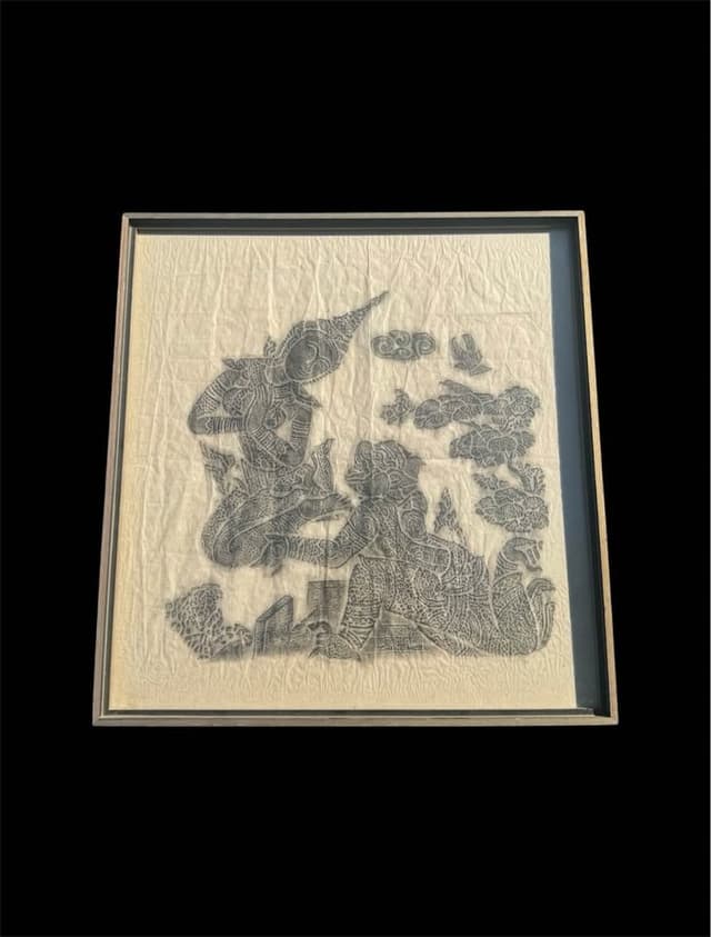1960s Thai Temple Charcoal Rubbing on Rice Paper