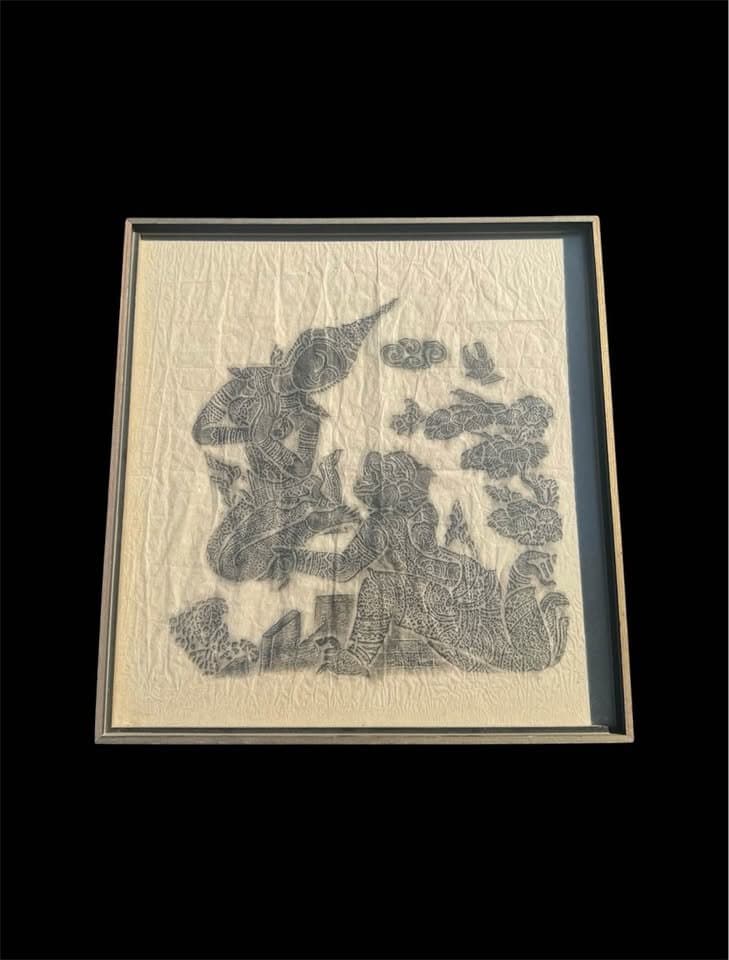 1960s Thai Temple Charcoal Rubbing on Rice Paper