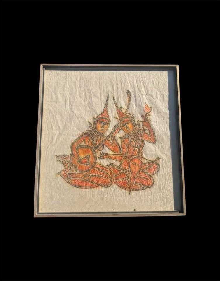 1960s Thai Temple Charcoal Rubbing on Rice Paper