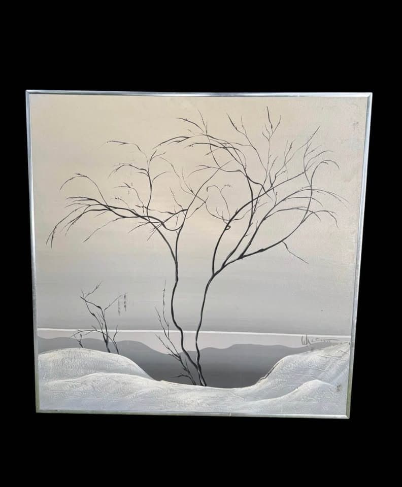 Signed Monochrome Mid Century Oil Painting on Canvas