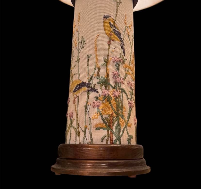 Vintage Needlepoint Birds & Florals Lamp Set, Multi-Colored, photo 2 of 3