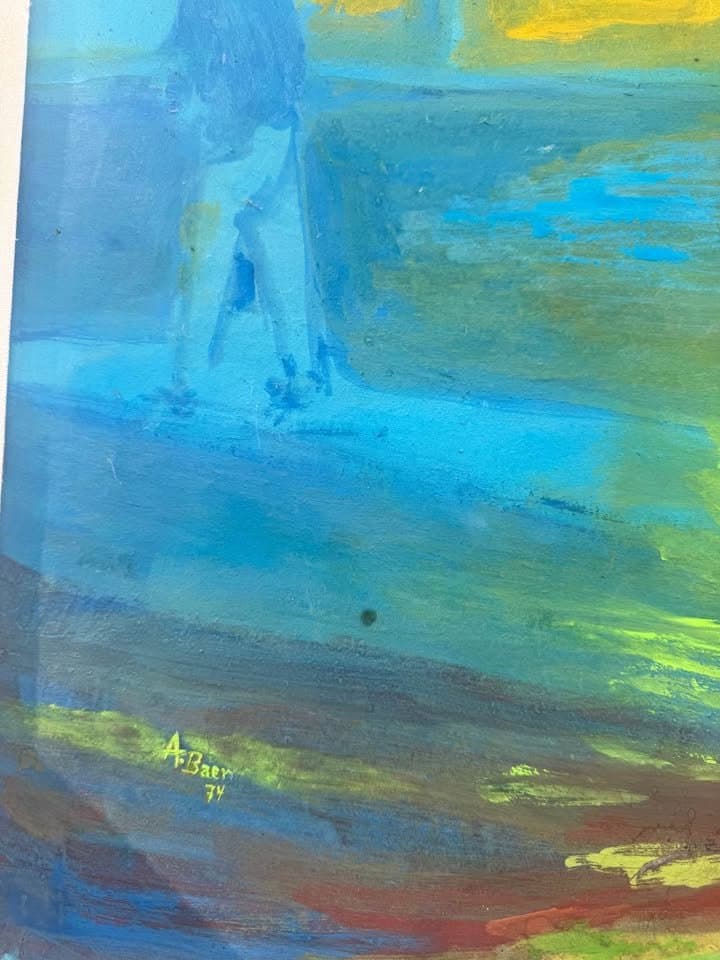 Vintage Abstract Contemporary Oil on Canvas Piece, Multi-Colored, photo 2 of 2