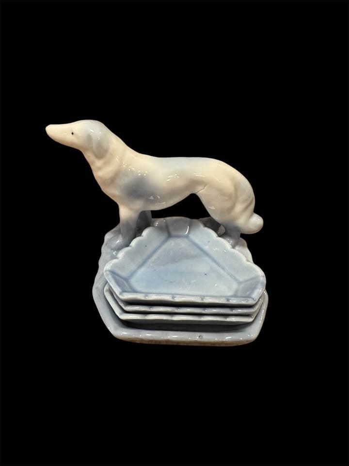 Vintage Porcelain Borzoi Russian Wolfhound Tea Bag Caddy Holder