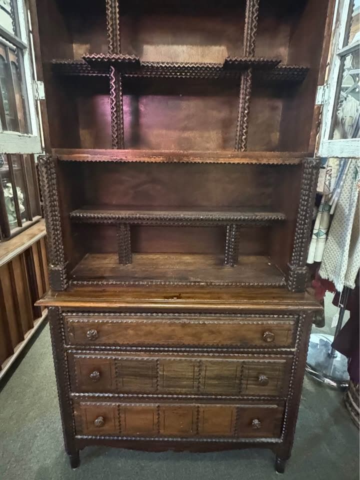 Antique Tramp Art Hutch, Brown, photo 4 of 5
