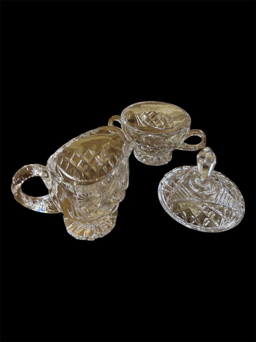 Galway Ireland "Orammore" Lead Crystal Sugar, Lid, & Creamer Dishes, Galway Ireland Crystal, Clear, photo 2 of 2