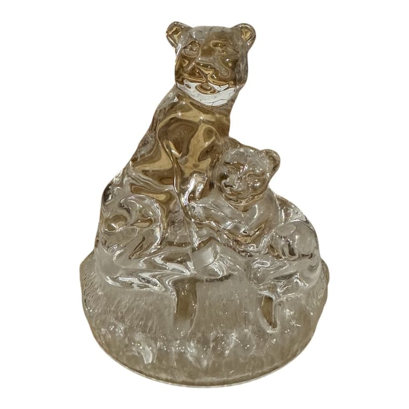 Vintage Royal Lead Crystal Rock RCR Art Dec Italian Lioness and Cub Figurine