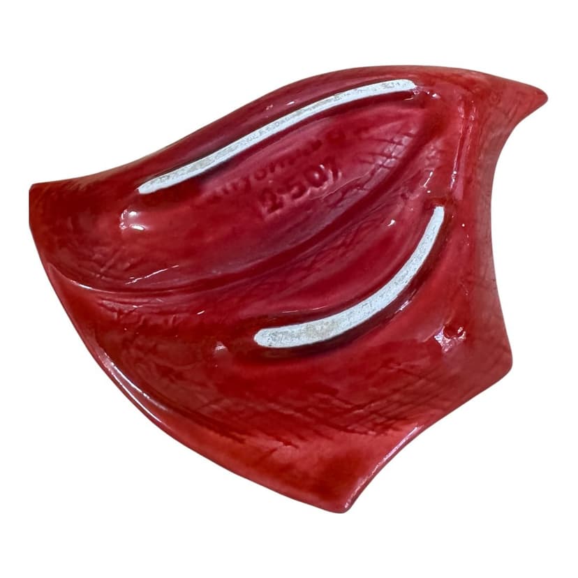 Vintage Mid-Century Red Drip Glaze Atomic Boomerang Ceramic Ashtray, California Pottery, photo 2 of 2