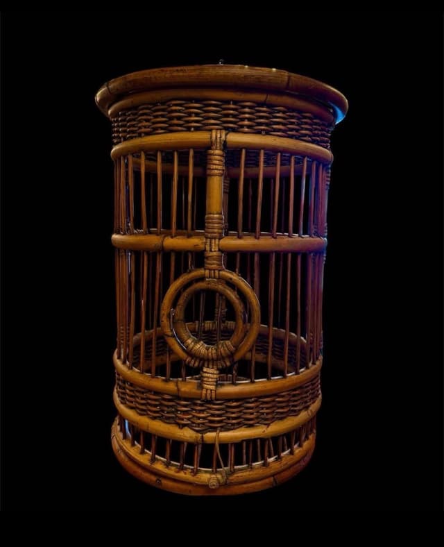 Vintage Rattan Wicker & Bamboo Hanging Bird Cage/Plant Cage