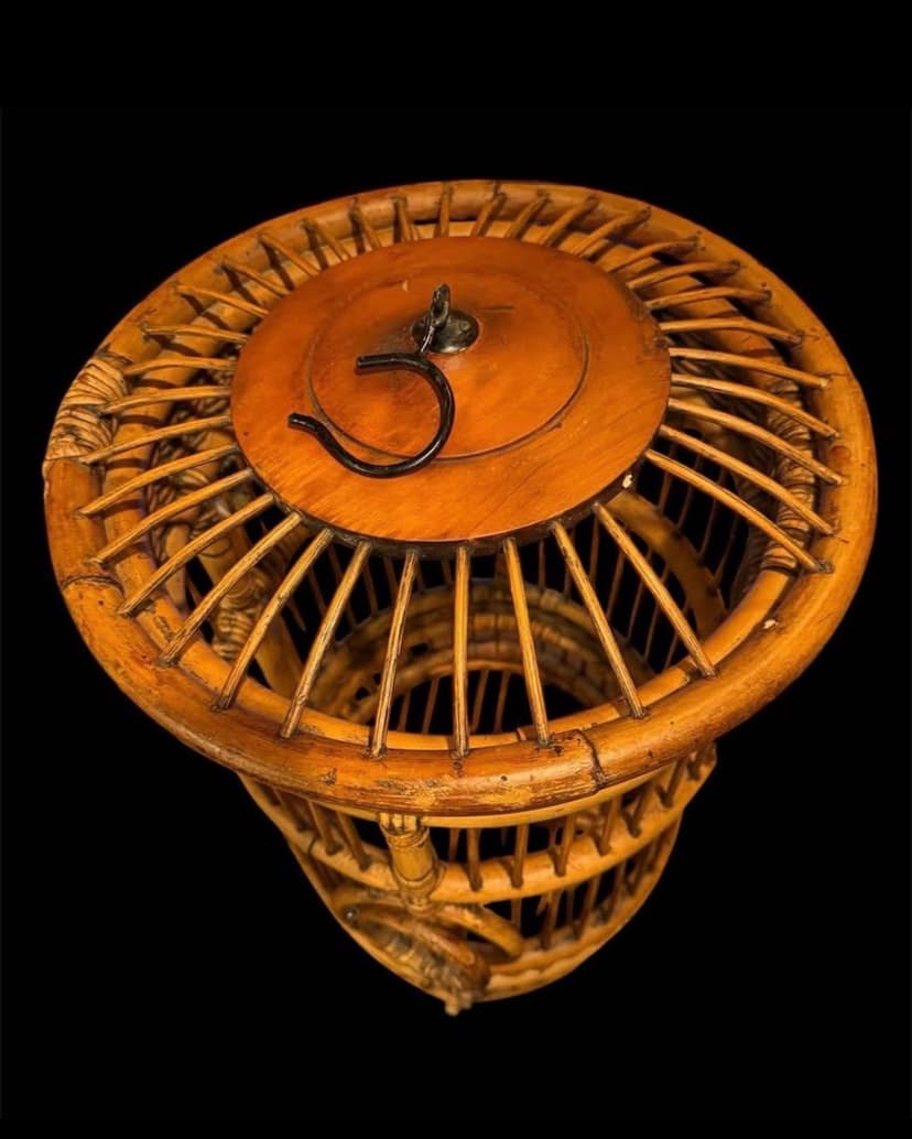 Vintage Rattan Wicker & Bamboo Hanging Bird Cage/Plant Cage, Brown, photo 3 of 3
