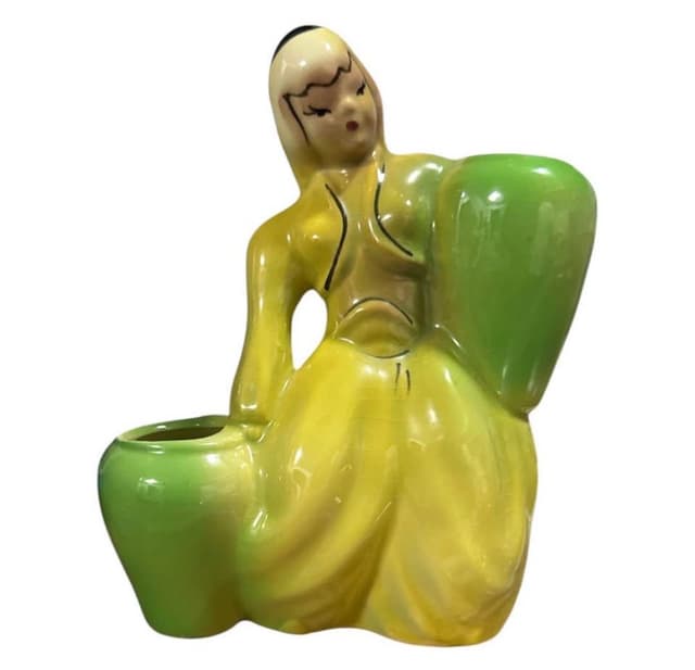 Vintage Yellow Glazed Ceramic Harem Girl Planter