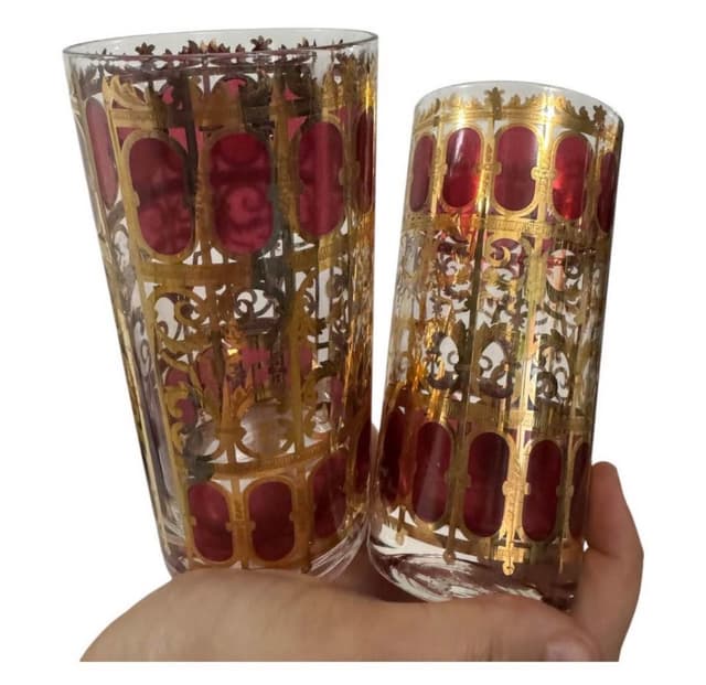 Vintage Culver Cranberry & Gold Drinking Glasses