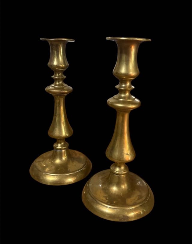 Antique 18th Century George III Solid Pushpin Brass Candlestick Holders