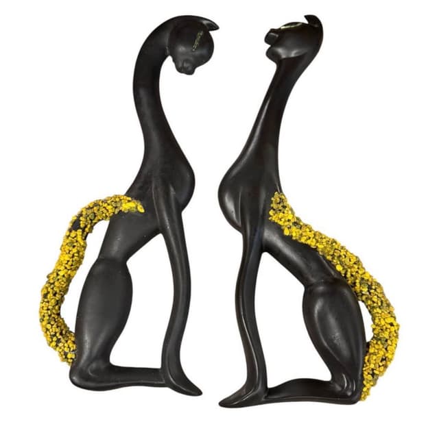 1960s Arnels MCM Black Siamese Chalkware Wall Hanging Cats