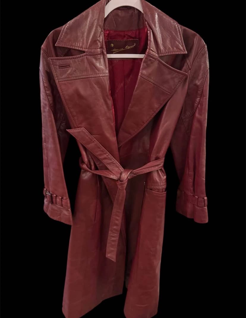 Vintage 1970s Etienne Aigner Genuine Leather Burgundy Trench