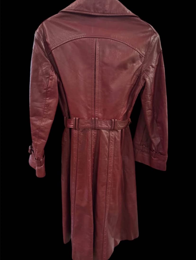 Vintage 1970s Etienne Aigner Genuine Leather Burgundy Trench, photo 2 of 2