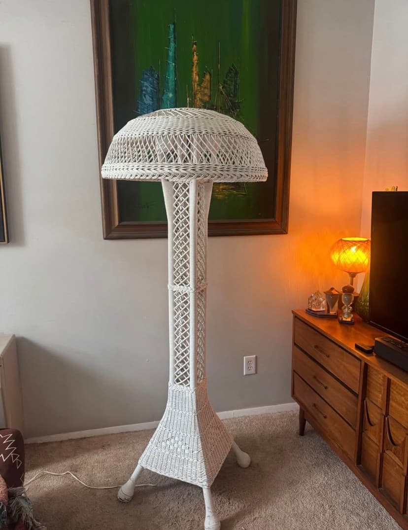 Rare Antique Victorian Eiffel Tower Wicker Lamp 6’ Tall