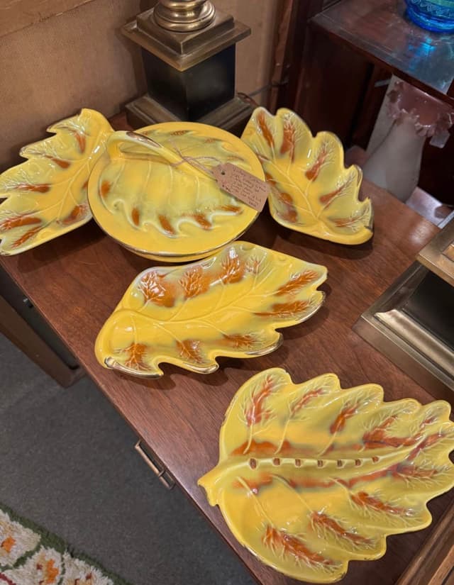 California Pottery Leaf Chip & Dip Set w/ Matching Ashtray