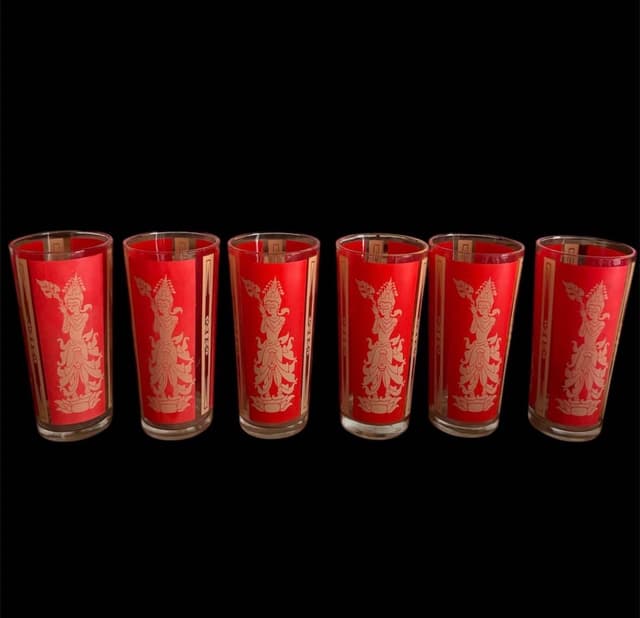 Set of 6 MCM Shiva Thai Goddess Drinking Glasses