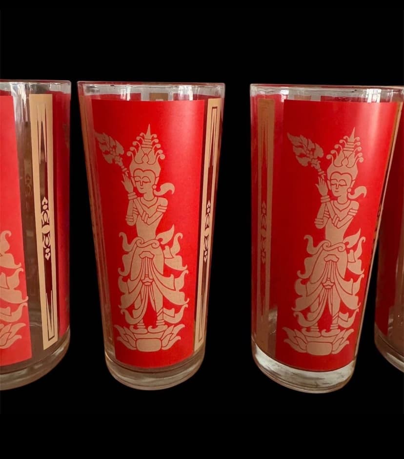 Set of 6 MCM Shiva Thai Goddess Drinking Glasses, Culver, Multi-colored, photo 2 of 2